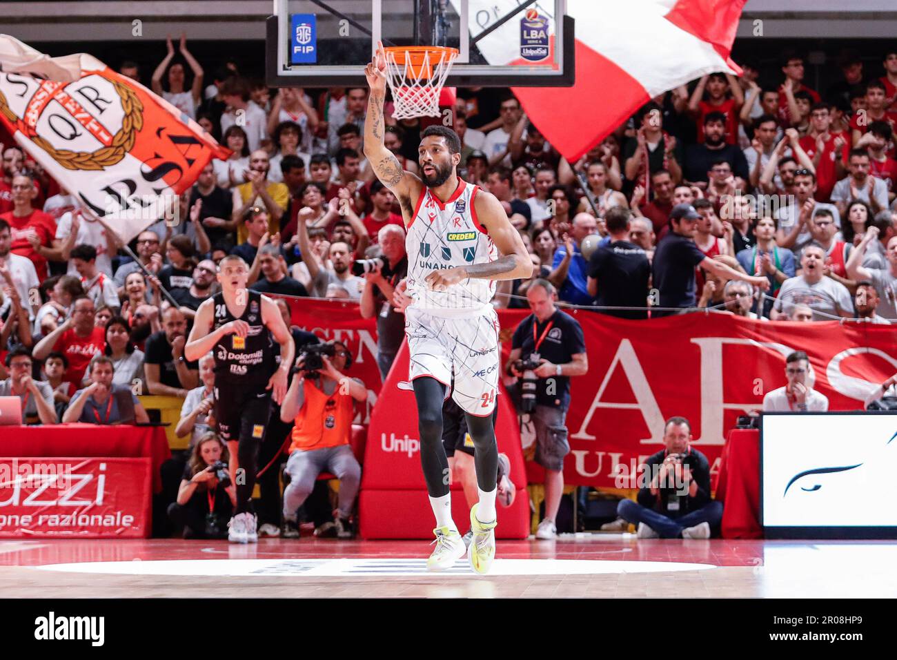 Reggio Emilia, Italie. 07th mai 2023. PalaBigi, Reggio Emilia, Italie, 07 mai 2023, Marcus Lee (Unihotels Reggiana) pendant UNAHOTELS Reggio Emilia vs Dolomiti Energia Trentino - Championnat italien de basket-ball Serie A crédit: Live Media Publishing Group/Alay Live News Banque D'Images