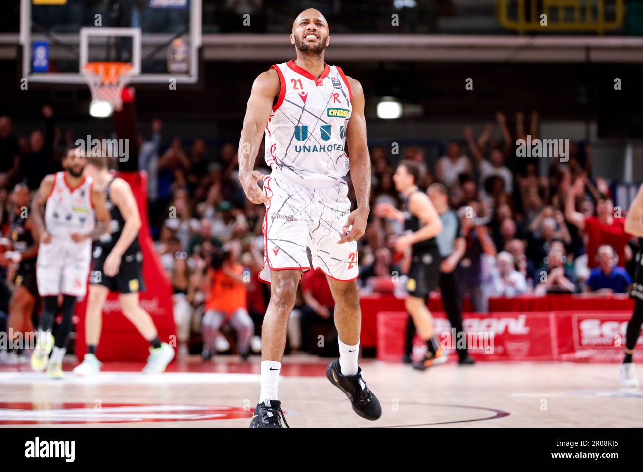 Reggio Emilia, Italie. 07th mai 2023. PalaBigi, Reggio Emilia, Italie, 07 mai 2023, Andre Jones (Unihotels Reggiana) pendant UNAHOTELS Reggio Emilia vs Dolomiti Energia Trentino - Championnat italien de basket-ball série A crédit: Live Media Publishing Group/Alay Live News Banque D'Images