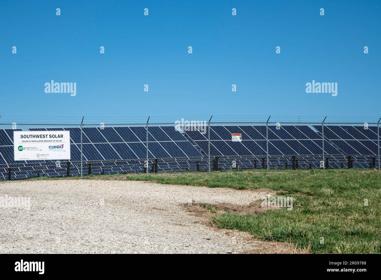 Corning, Iowa. Ferme solaire du sud-ouest de l'Iowa. MiniSite solaire du sud-ouest. Elle produit de l'électricité bien en dessous de celle du solaire à l'échelle résidentielle. Banque D'Images
