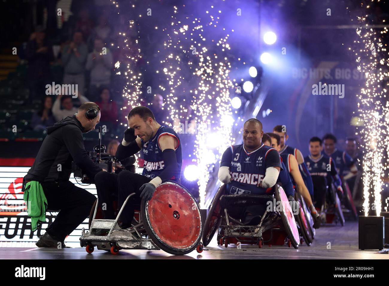 Cardiff, Royaume-Uni. 07th mai 2023. Jonathan Hivernat, de France, dirige son équipe. Grande-Bretagne / France, match final, championnat européen de rugby en fauteuil roulant 2023, dernier jour au stade de la Principauté à Cardiff le dimanche 7th mai 2023. photo par Andrew Orchard/Andrew Orchard sports photographie/ Alamy Live News crédit: Andrew Orchard sports photographie/Alamy Live News Banque D'Images