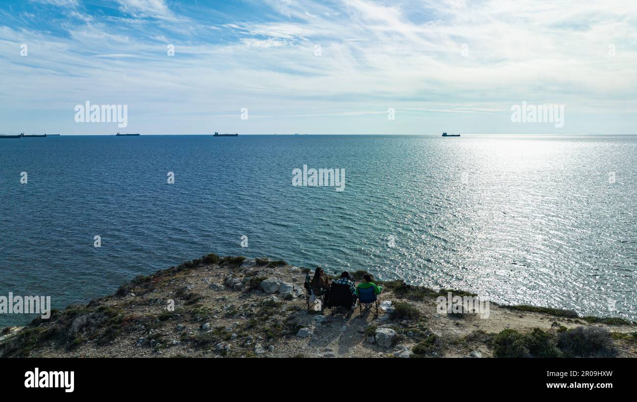 moulin à vent. Moulins à vent construits par la mer. Banque D'Images
