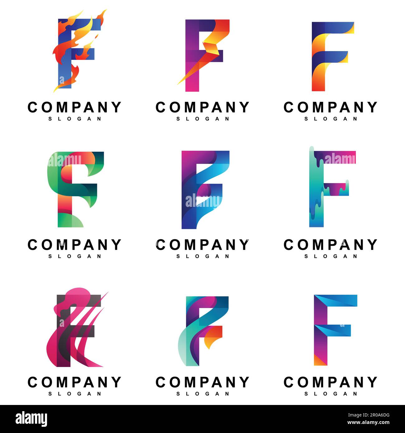 lettre colorée f set logo Illustration de Vecteur