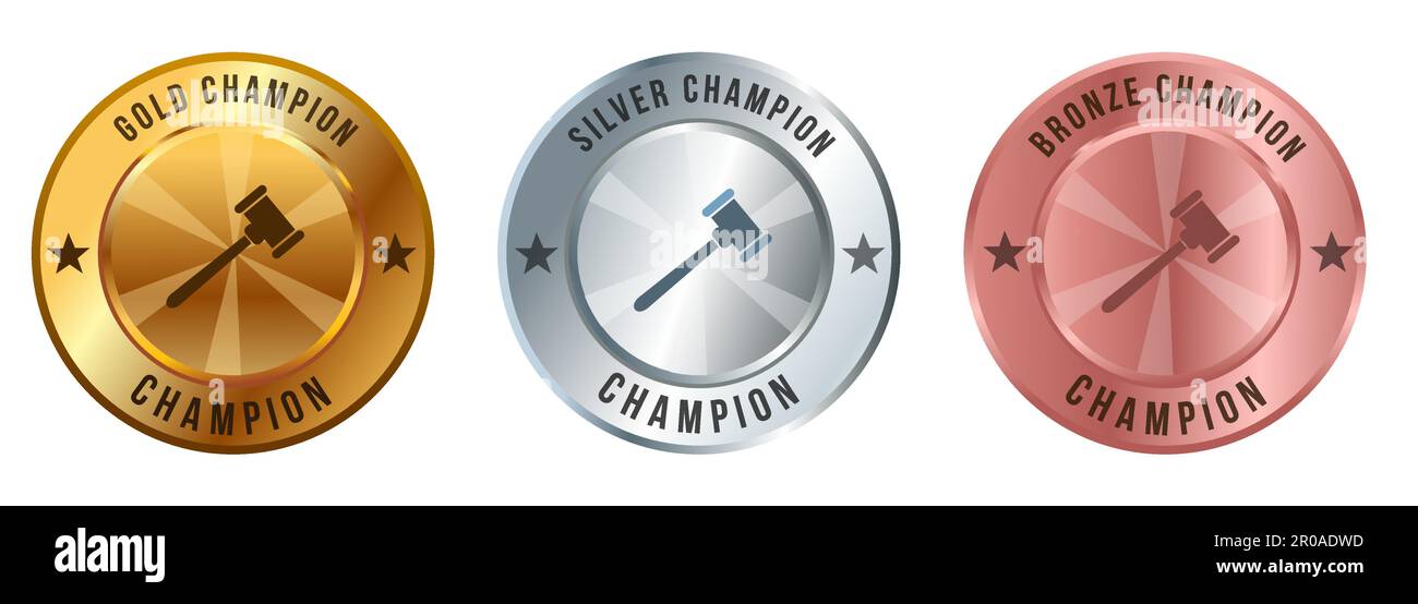 Concours de cour de droit de marteau de la vente aux enchères or argent bronze médaille de championnat Illustration de Vecteur