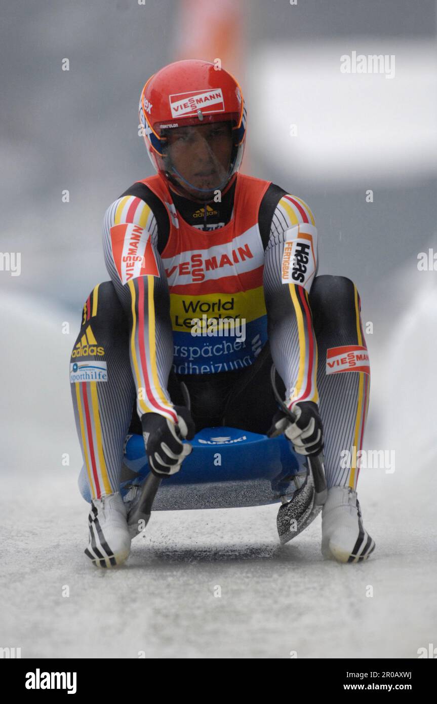 David Möller, Aktion, Rodel Welt Cup am Königssee 6,1.2008. Banque D'Images