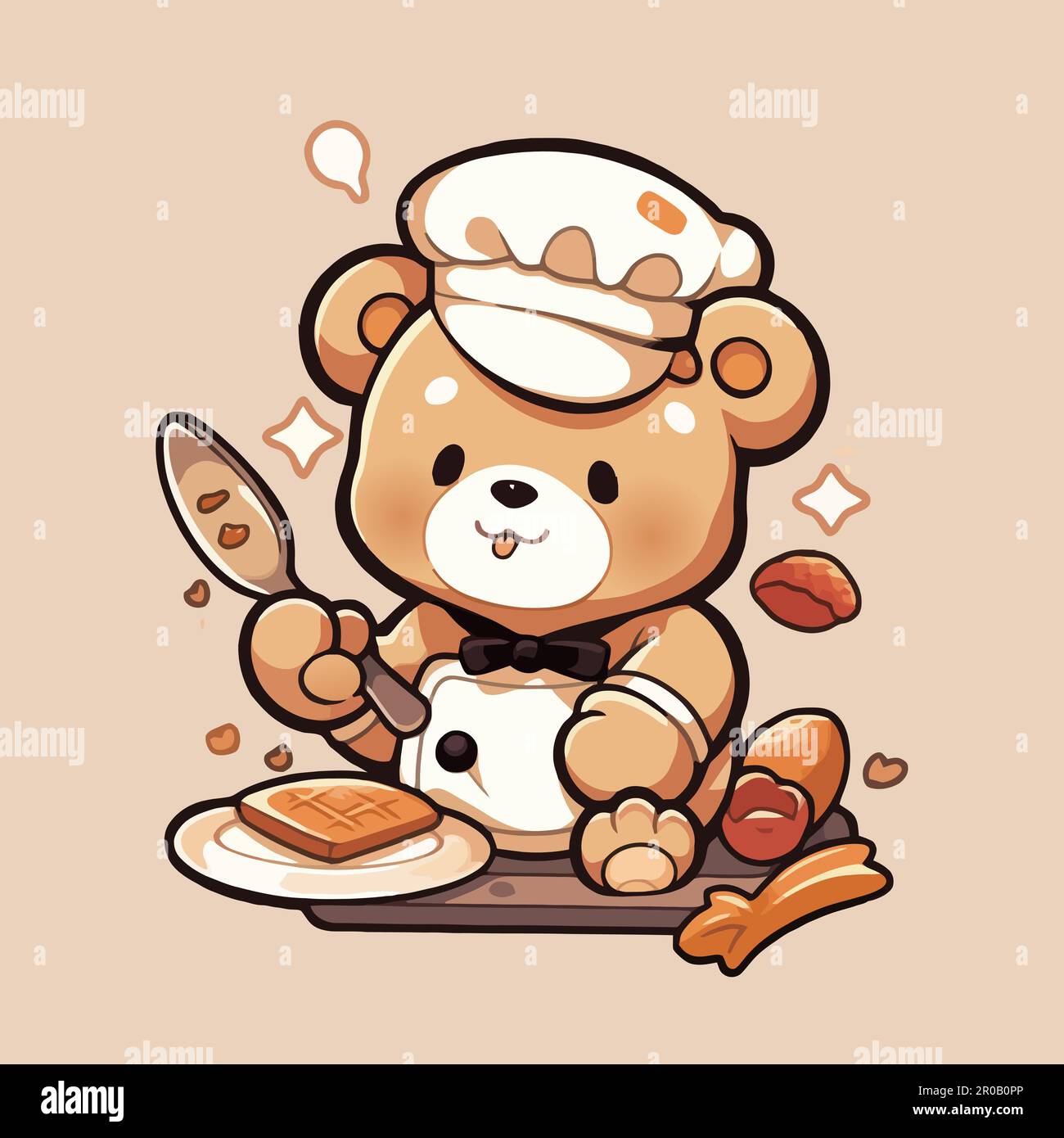 Un ours en peluche cuit avec un morceau de pain grillé Image