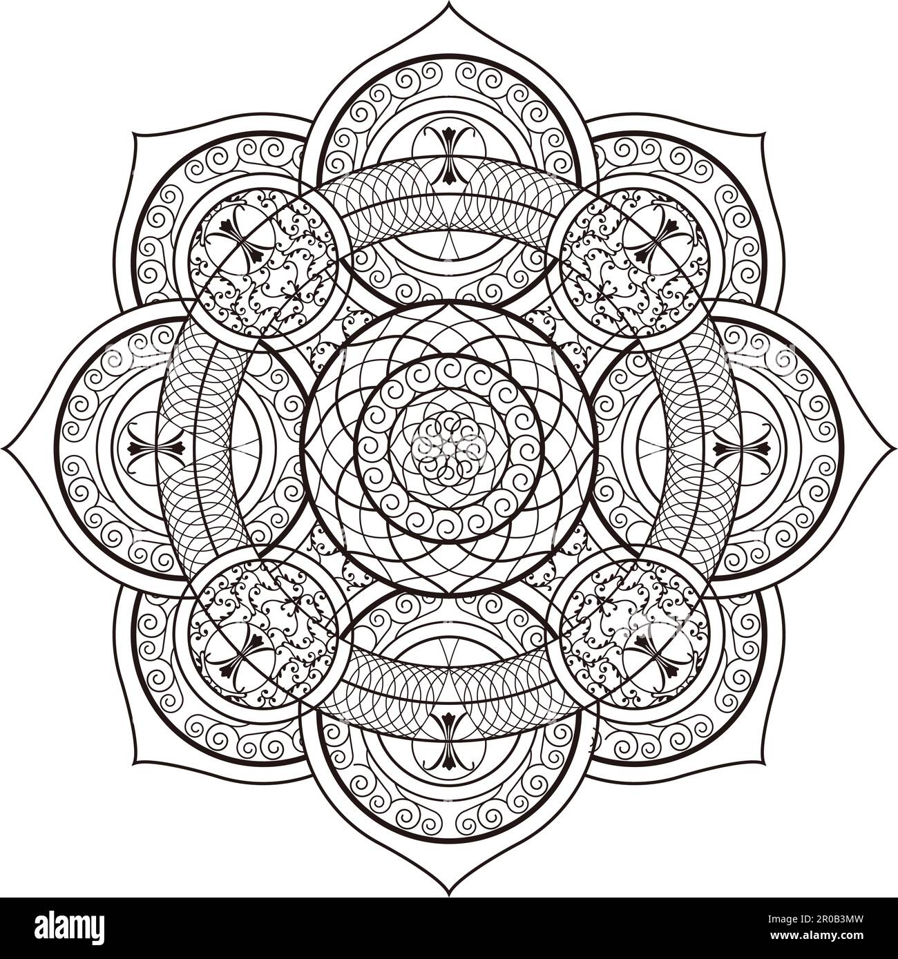 Décoration Mandala monochrome isolée sur fond blanc. Illustration de Vecteur