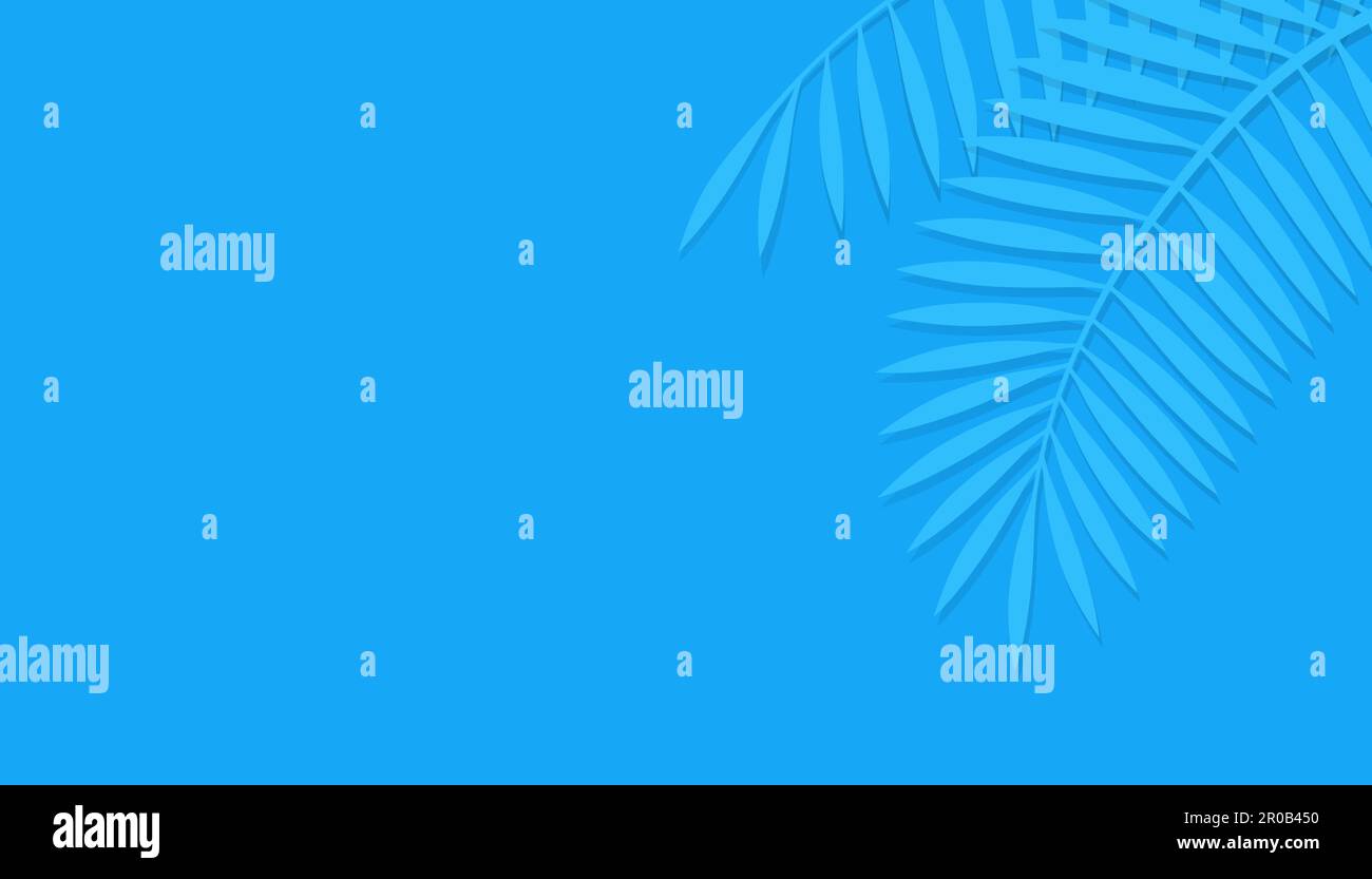 Illustration vectorielle de la silhouette de feuilles de palmier avec espace de texte sur Un arrière-plan bleu vif. Illustration de Vecteur