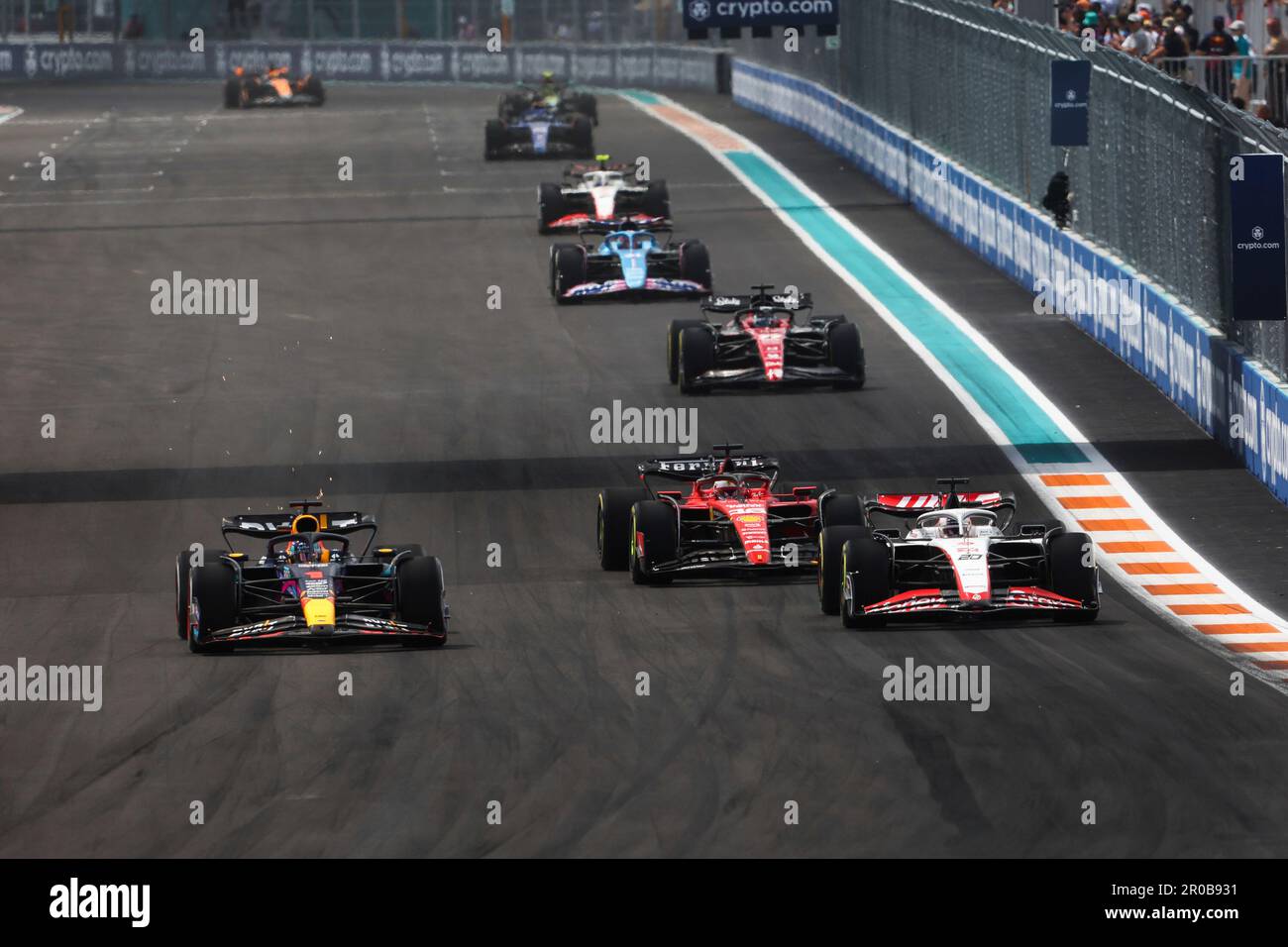 Miami, États-Unis. 7th mai 2023. #1 Max Verstappen (NLD, Oracle Red Bull Racing), #20 Kevin Magnussen (DNK, équipe MoneyGram Haas F1), #16 Charles Leclerc (MCO, Scuderia Ferrari), Grand Prix de Miami F1 à l'aérodrome international de Miami sur 7 mai 2023 à Miami, États-Unis d'Amérique. (Photo par HIGH TWO) Credit: dpa/Alay Live News Banque D'Images