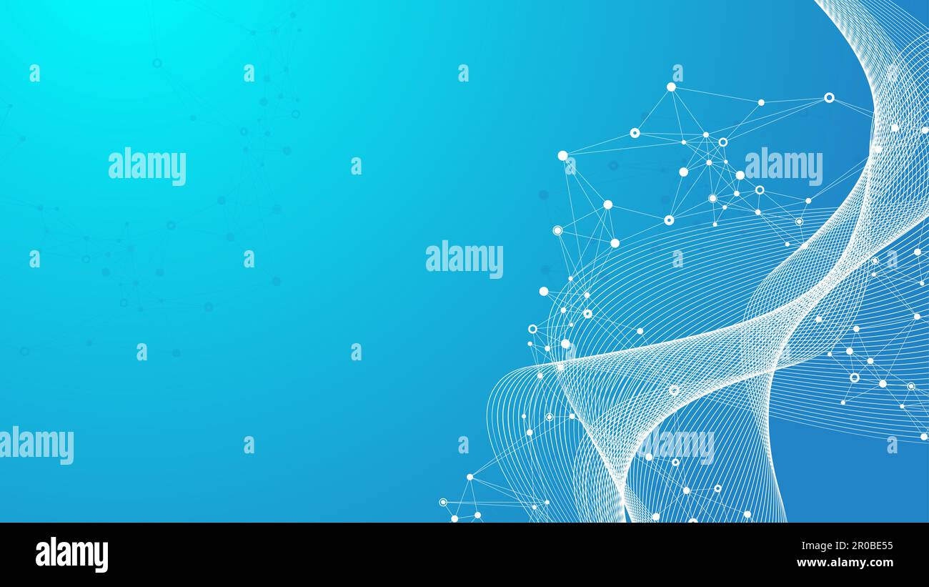 Chiffres résumé fond avec ligne et points, flux d'onde. Réseaux de neurones numériques. Connexion réseau et l'arrière-plan pour votre présentation Banque D'Images