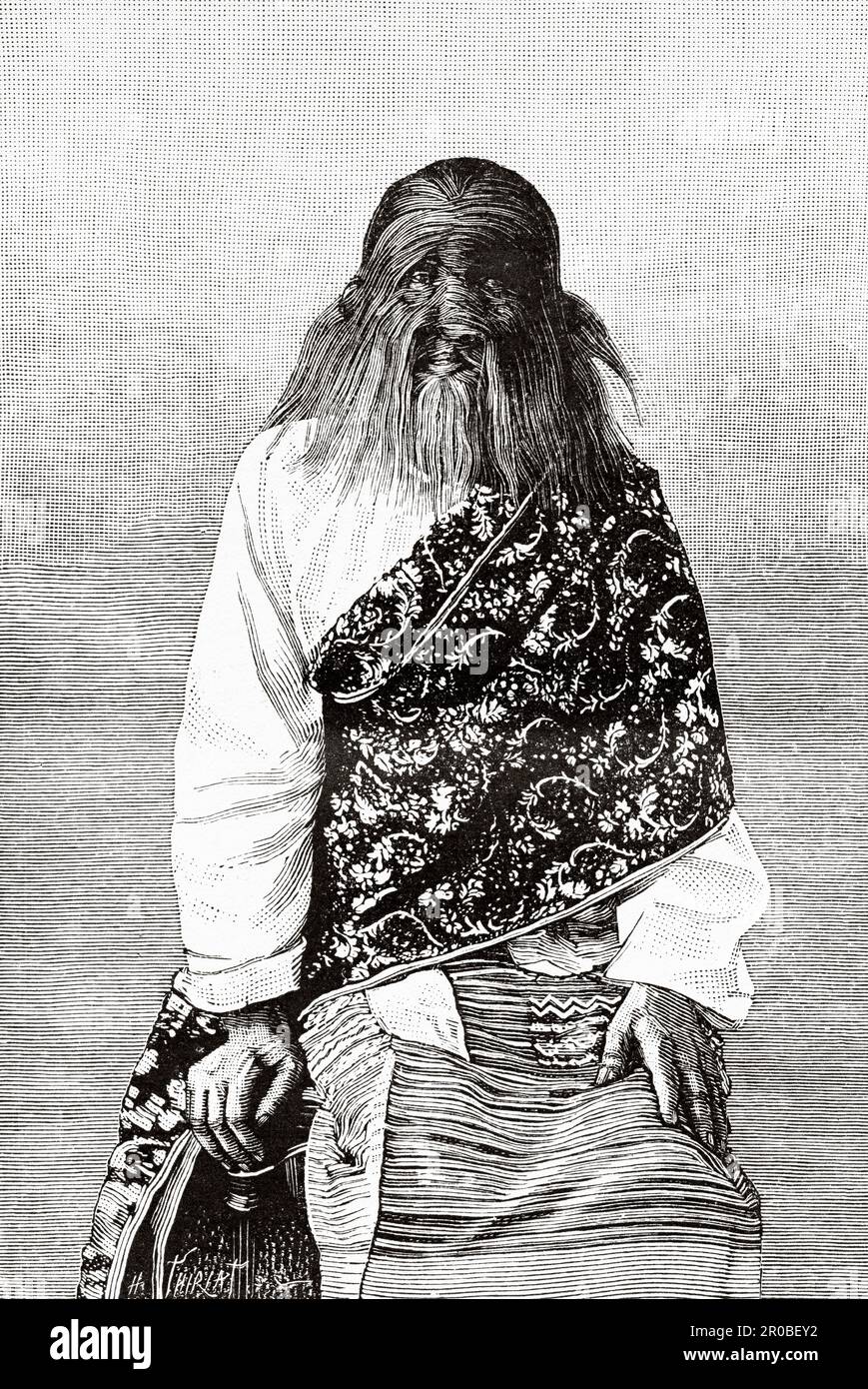 Une femme poilue de Birmanie, Mahphoon. Ancienne gravure du 19th siècle de la nature 1887 Banque D'Images