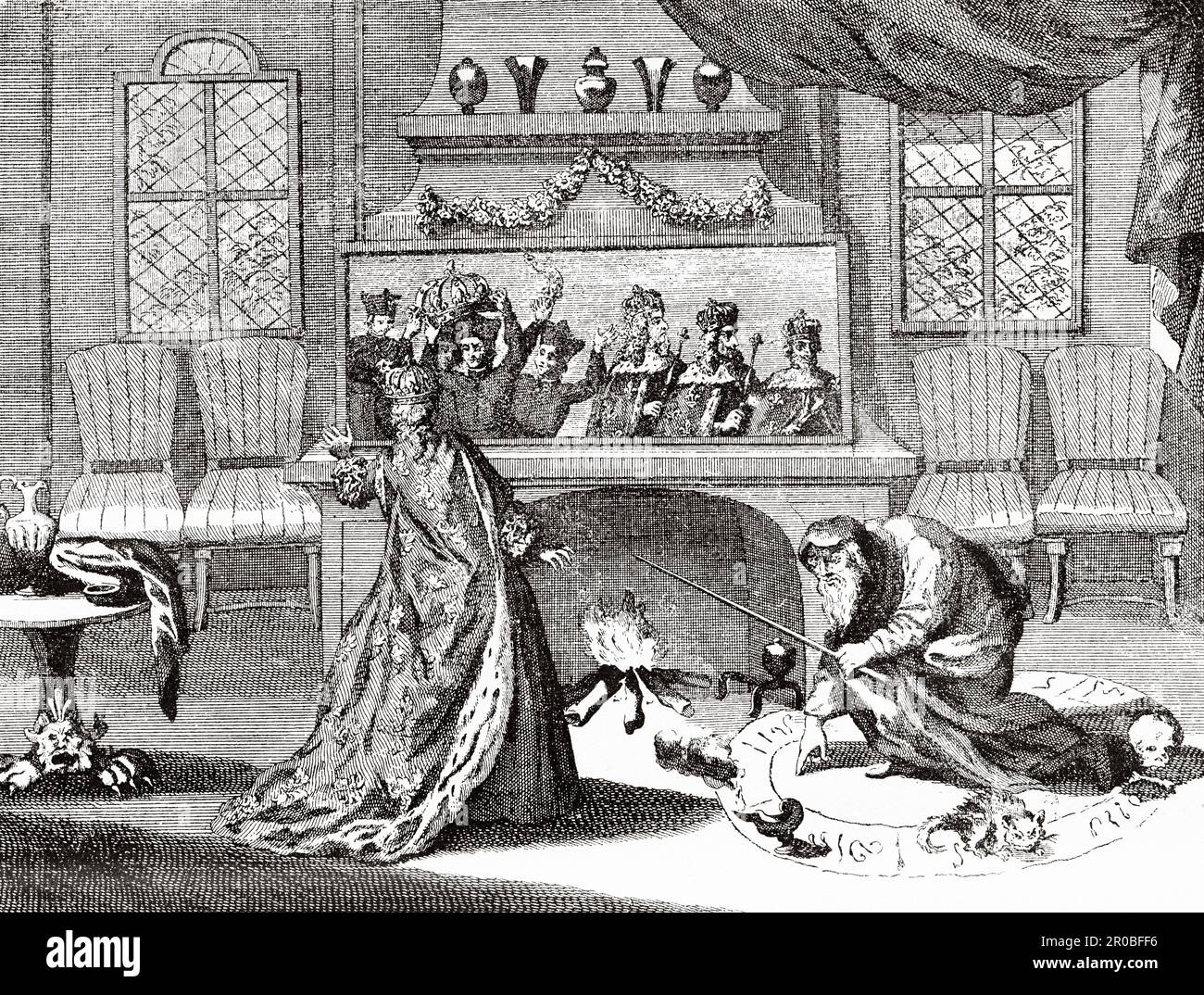 Miroir magique Michel de Nostredame. Miroir magique pour prophétiser le sort des Rois de France à Catherine de Médicis. Ancienne gravure du 19th siècle de la nature 1887 Banque D'Images