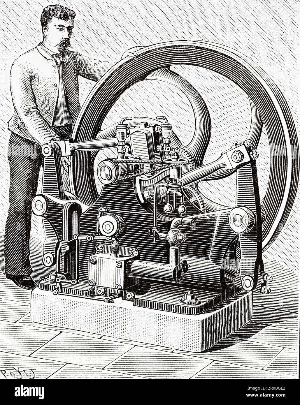 Volspuck machine, bateau pétrolier forestier. Ancienne gravure du 19th siècle de la nature 1887 Banque D'Images