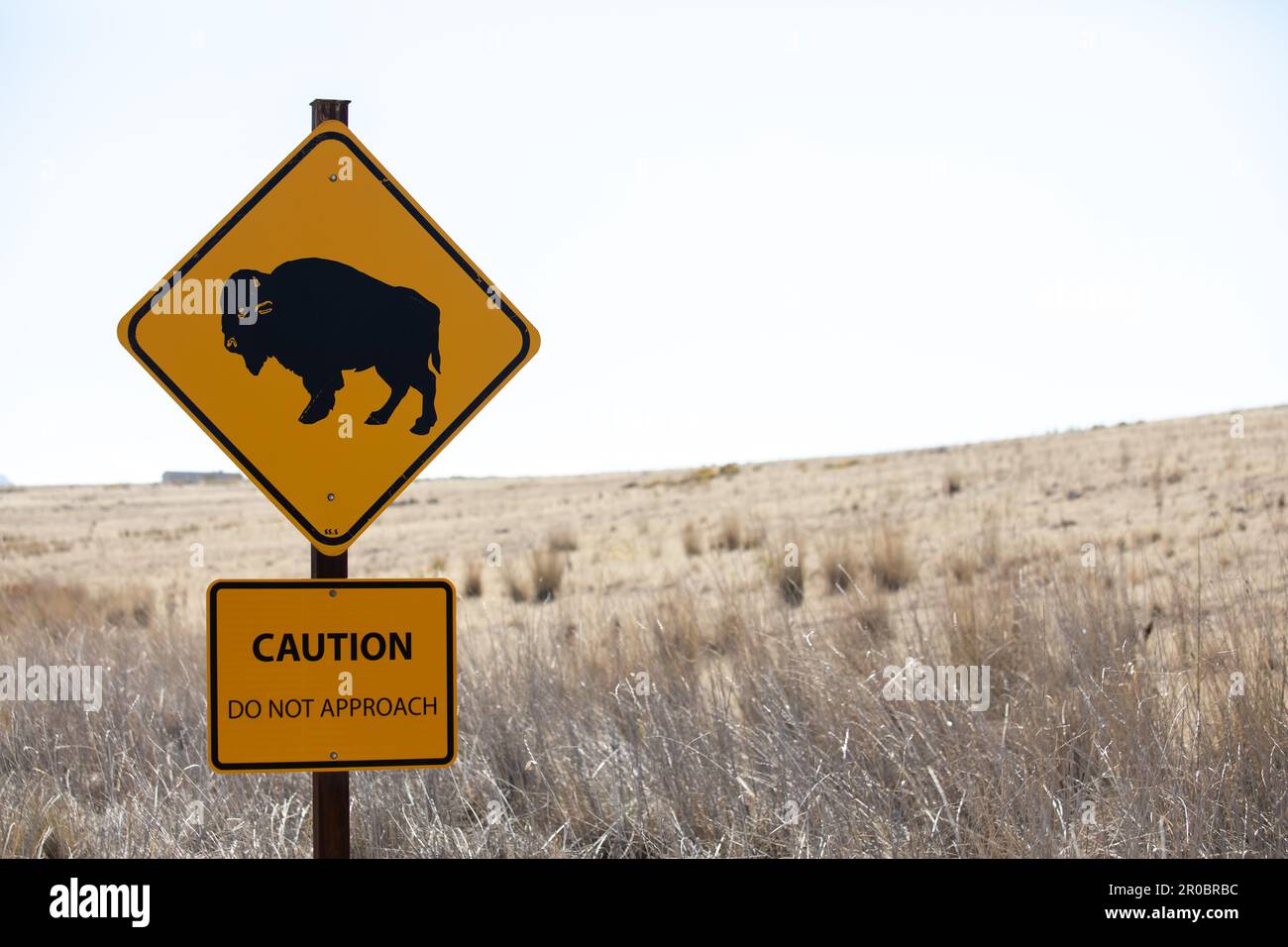 Attention, panneau avec Bison à Antelope Island, Utah Banque D'Images