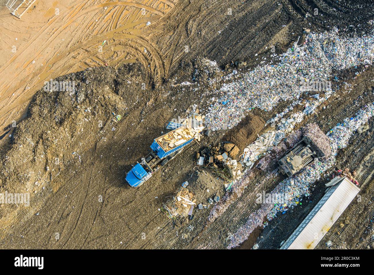 Vue aérienne du site municipal de traitement des déchets, Pennsylvanie, États-Unis Banque D'Images