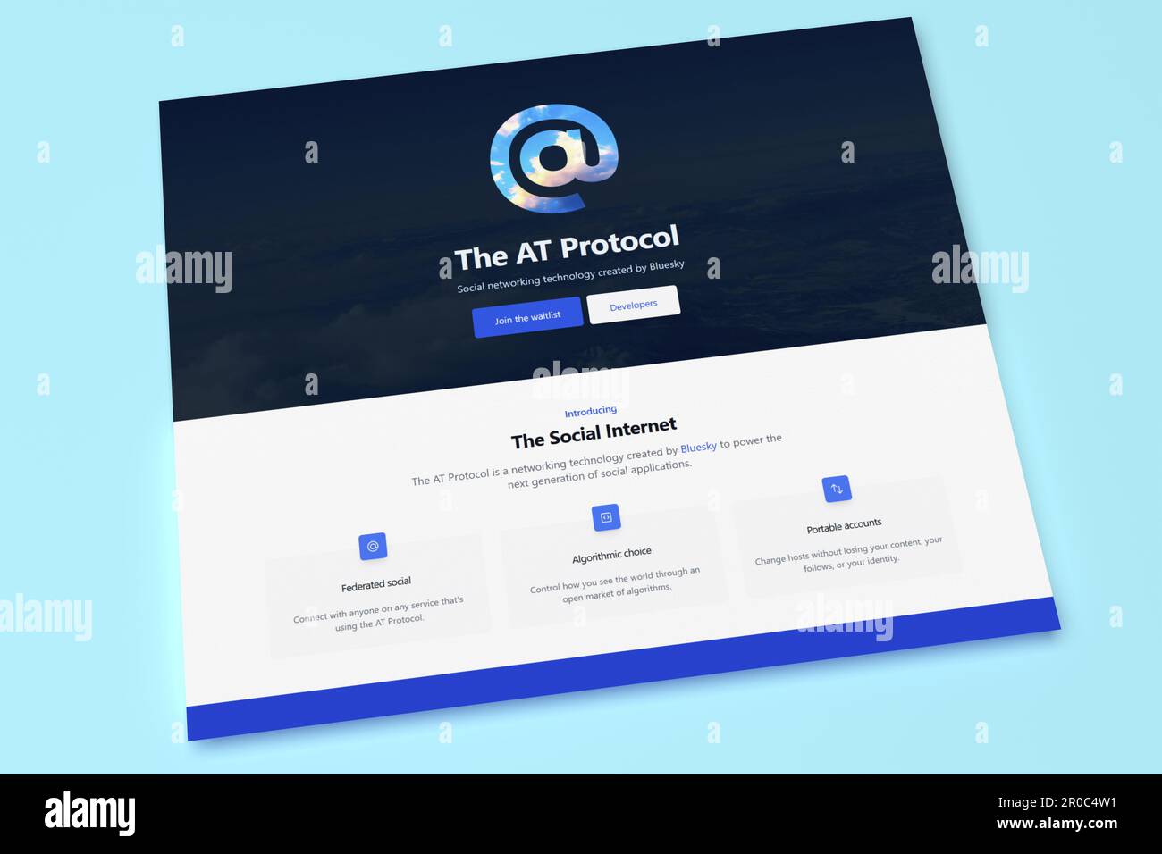 Capture d'écran du nouveau protocole de médias sociaux « at » de Bluesky social Banque D'Images