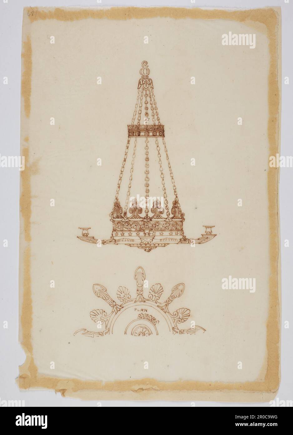 Wilkinson Tracing, Design for a lustre, 1820. Encre sur papier de traçage. Concepteur : George Bullock. Rapporteur pour avis: Thomas Wilkinson Banque D'Images