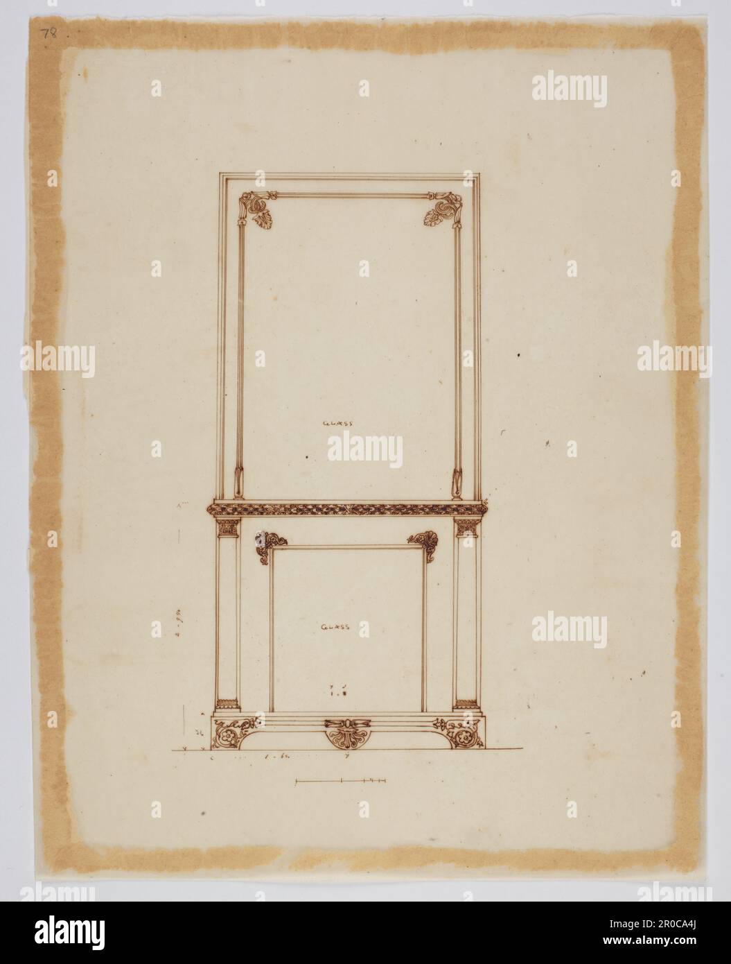 Wilkinson Tracing, conception d'un miroir,1820. Encre sur papier de traçage. Concepteur : George Bullock. Rapporteur pour avis: Thomas Wilkinson Banque D'Images