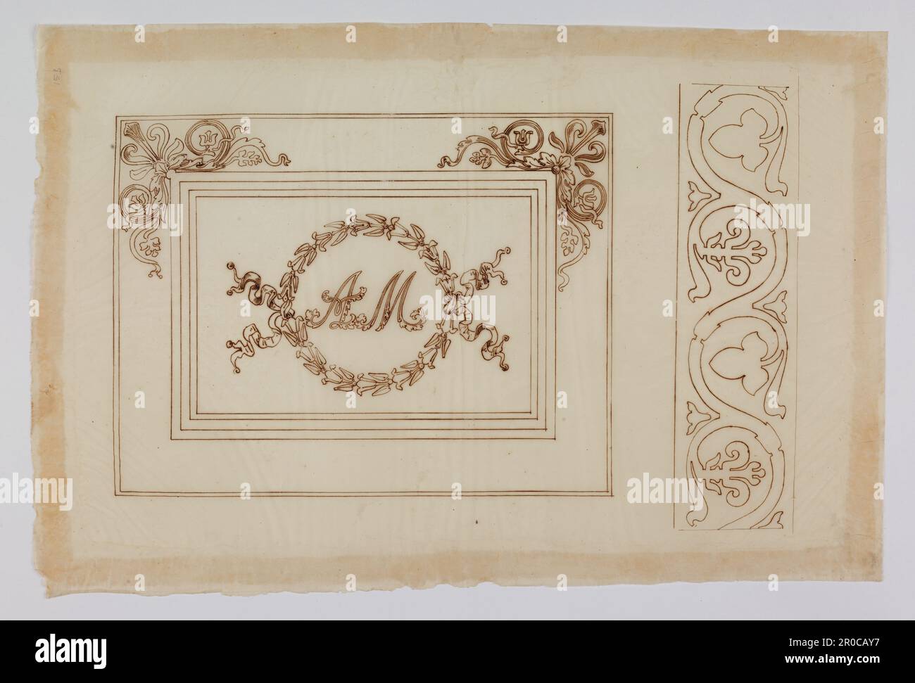 Wilkinson Tracing, deux dessins pour la décoration incrusté, 1820. Encre sur papier de traçage. Concepteur : George Bullock. Rapporteur pour avis: Thomas Wilkinson Banque D'Images