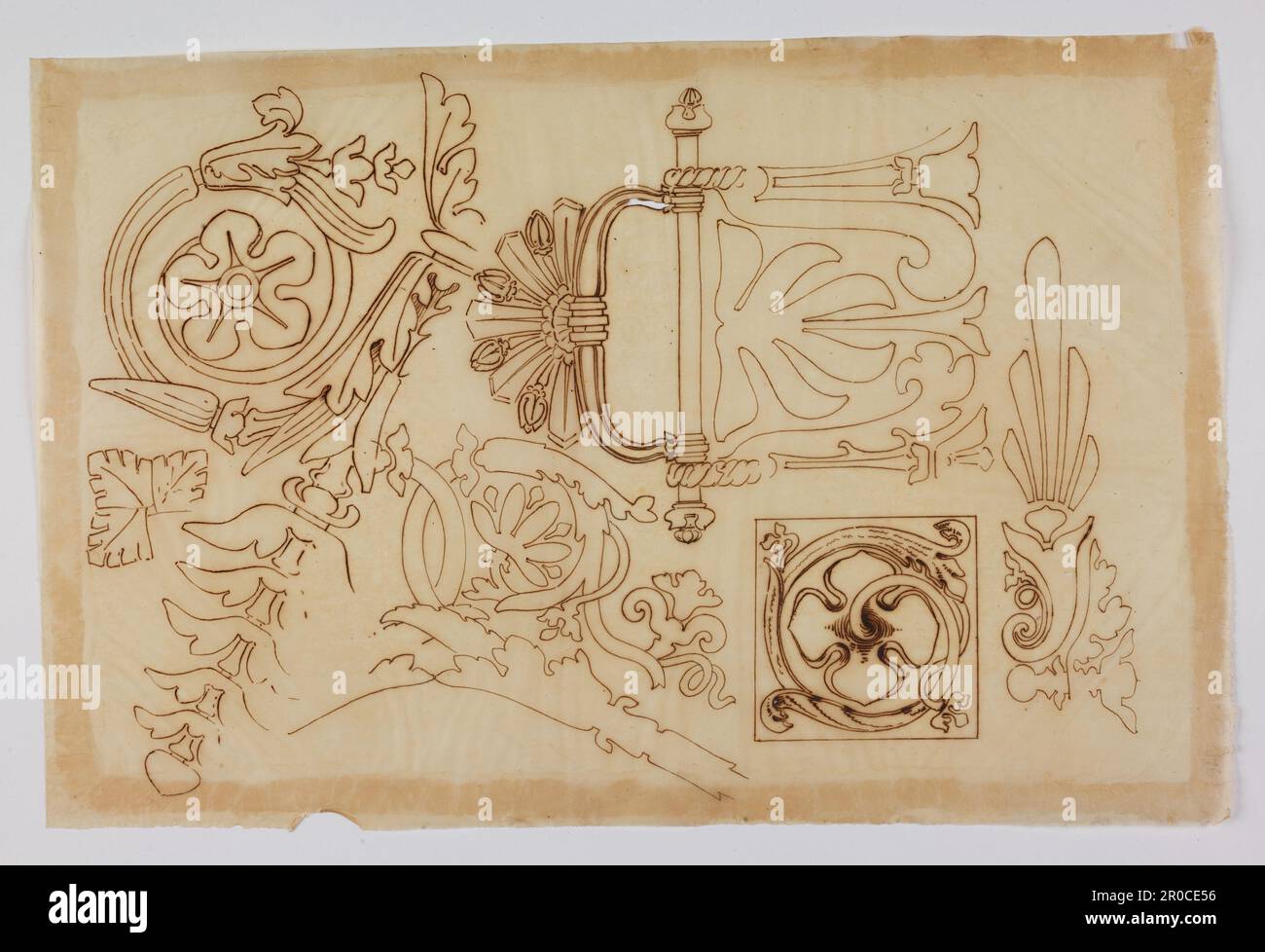 Wilkinson Tracing, divers dessins pour la décoration incrusté, 1820. Encre sur papier de traçage. Concepteur : George Bullock. Rapporteur pour avis: Thomas Wilkinson Banque D'Images