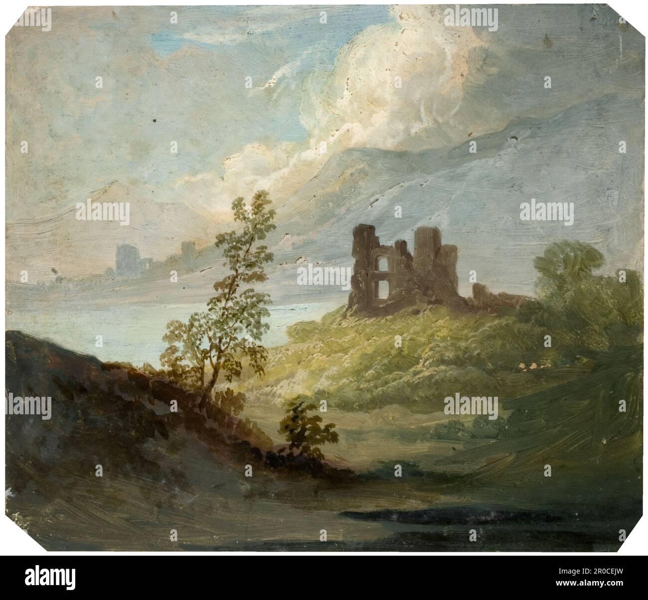 Ruine en pierre sur Hilltop [non daté]. Famille de lignes Banque D'Images