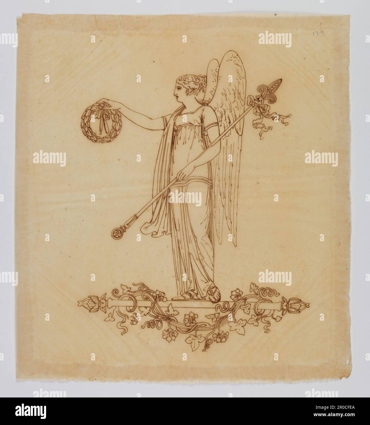 Wilkinson Tracing, Design pour ornement, 1820. Encre sur papier de traçage. Concepteur : George Bullock. Rapporteur pour avis: Thomas Wilkinson Banque D'Images