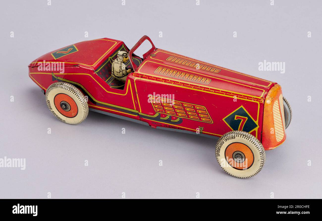Voiture de course miniature Toy, 1920-1940. Fabricant: Mettoy Co. Banque D'Images