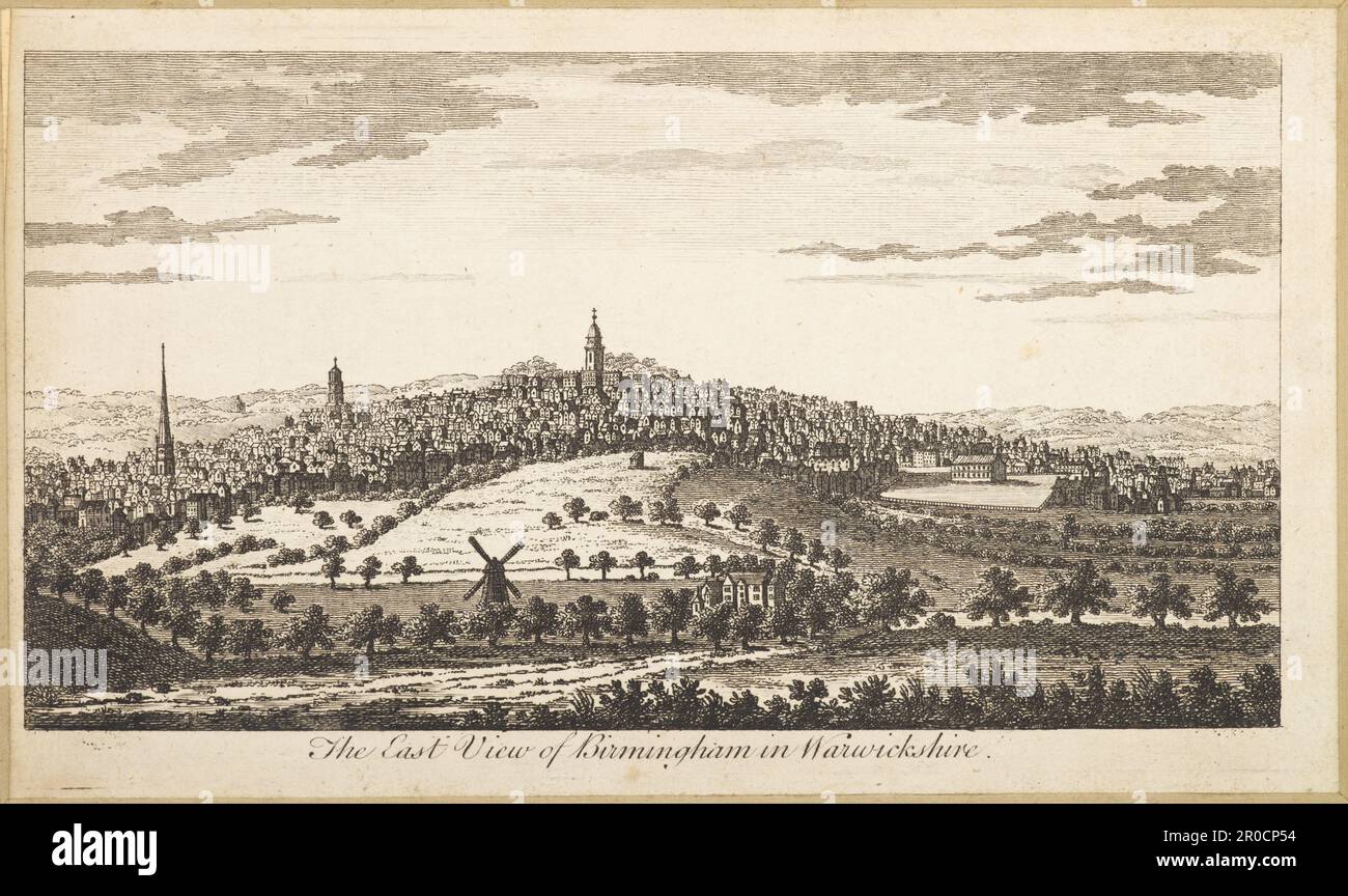 Gravure - vue est de Birmingham dans le Warwickshire, 1750-1800 Banque D'Images