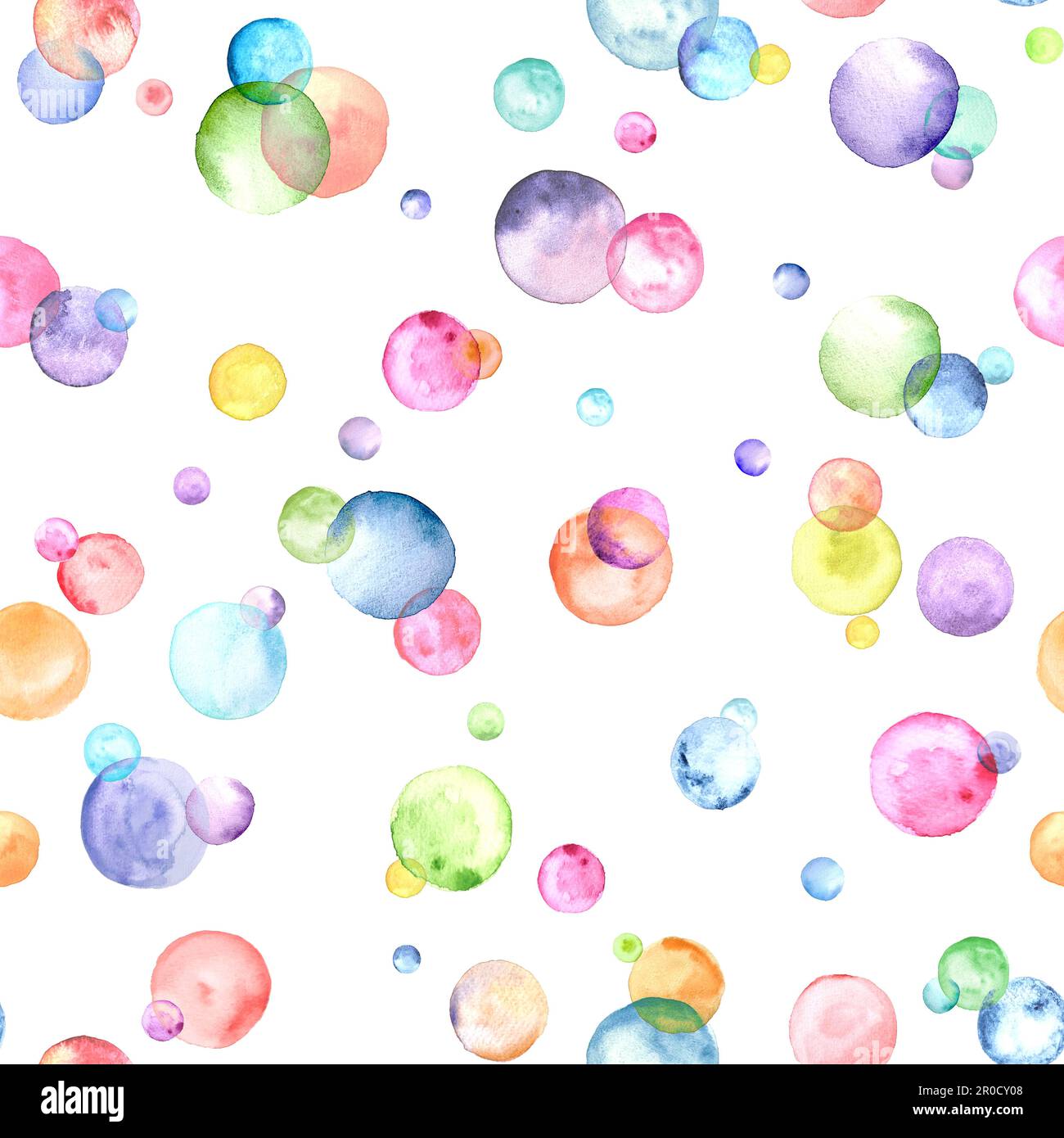Arrière-plan abstrait aquarelle fête d'anniversaire. Formes géométriques multicolores dessinées à la main cercles motif sans couture. Texture des bulles d'aquarelle. Imprimer pour Banque D'Images