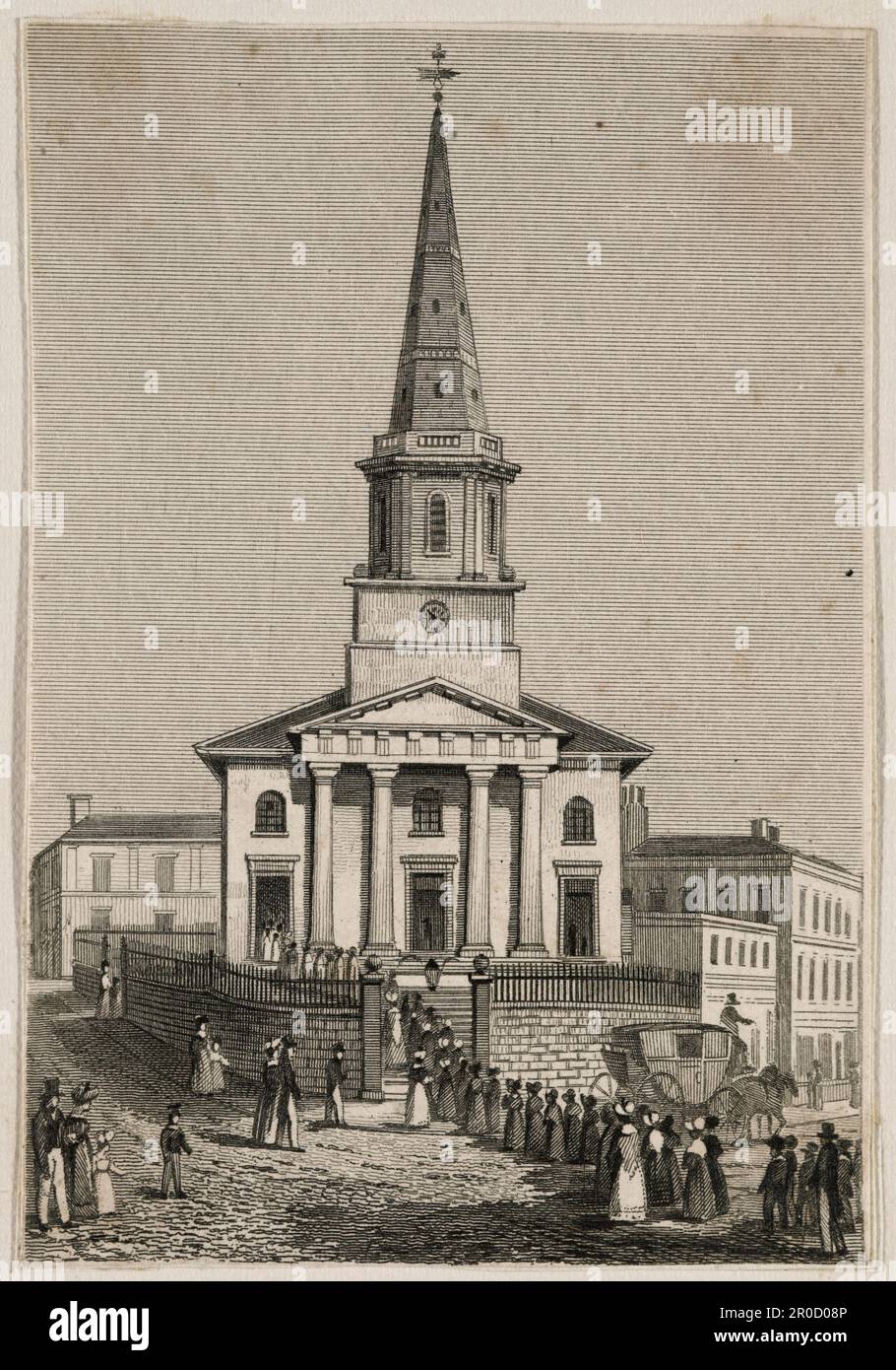 Gravure-Christ Church, Birmingham. De la Collection Wilkinson, vol i. une collection de gravures de vues locales contenues dans le volume. Vue sur Christ Church, avec une partie de Ann St à gauche, Nouvelle St à droite. Banque D'Images