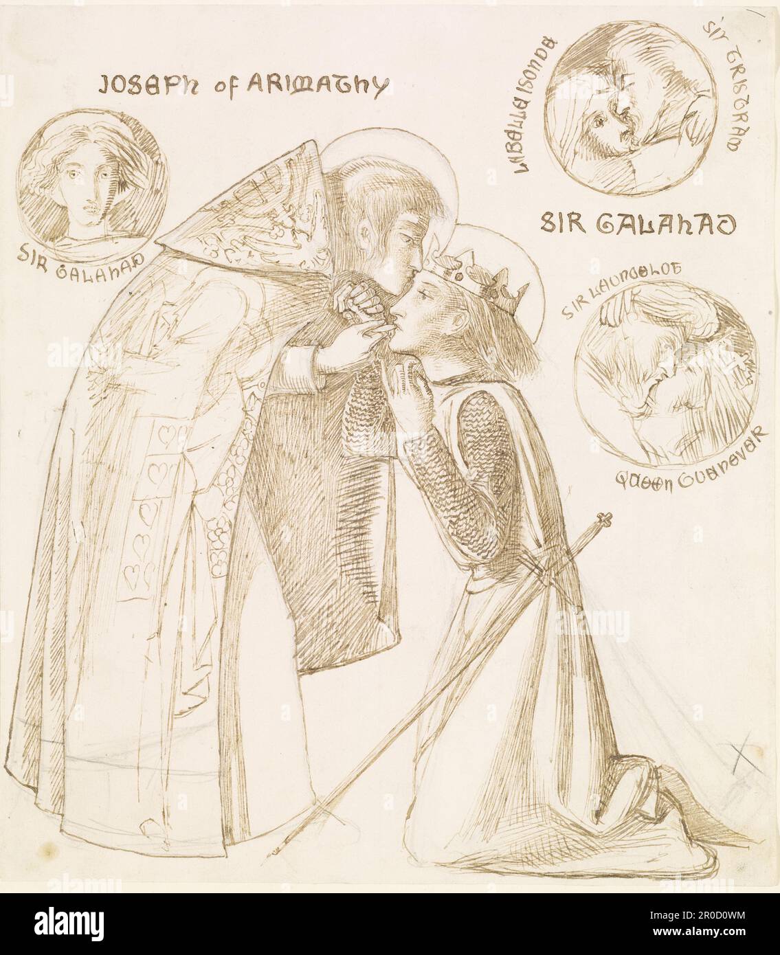 La mort de Sir Galahad en prenant une partie du Saint Graal administré par Joseph d'Arimathea, 1855-59. Artiste: Simeon Solomon Banque D'Images