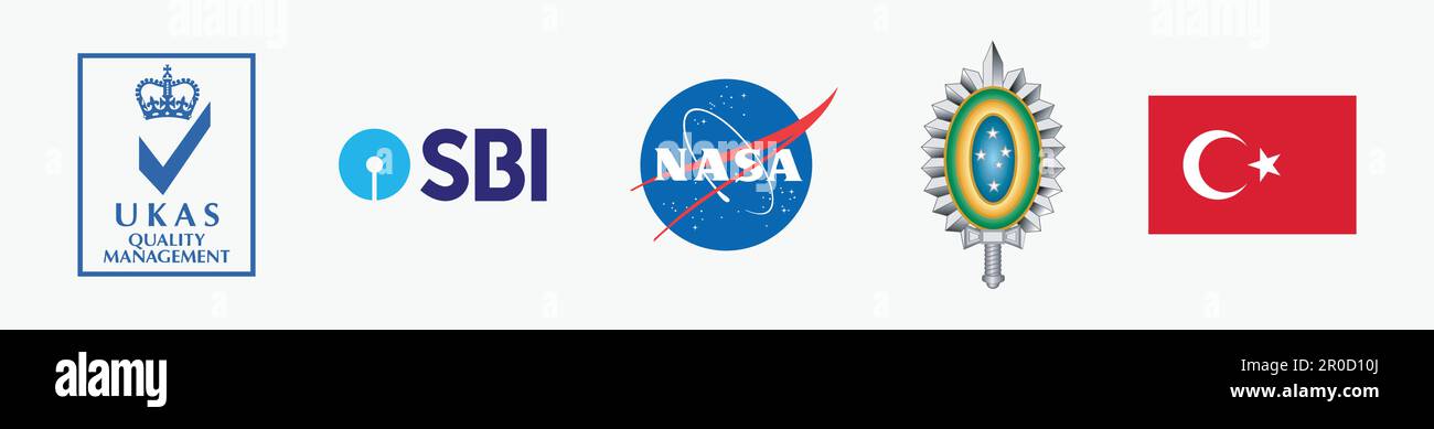 Exército Brasileiro logo, NASA logo, UKAS Quality Management logo, SBI New logo, Türk bayrağı logo. Illustration du logo vectoriel du gouvernement. Illustration de Vecteur