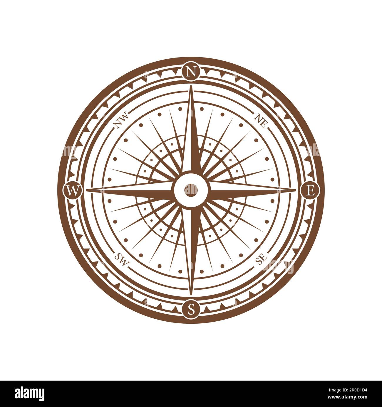 Boussole, symbole de l'expédition de la rose éolienne. Compas de navigation sur l'océan, latitude de la carte de géographie nautique, direction de l'expédition maritime signe de vecteur antique. M médiéval Illustration de Vecteur