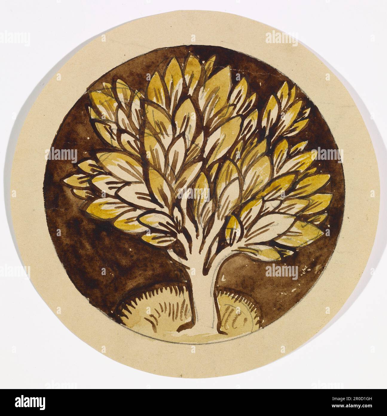 Les douze signes du zodiaque. Artiste: Philip Speakman Webb (d.1915). Les 12 signes du zodiaque, dessins pour vitraux pour une lumière circulaire de la trasery avec un diagramme de crayon montrant la position de chaque dessin dans la trasery. Banque D'Images
