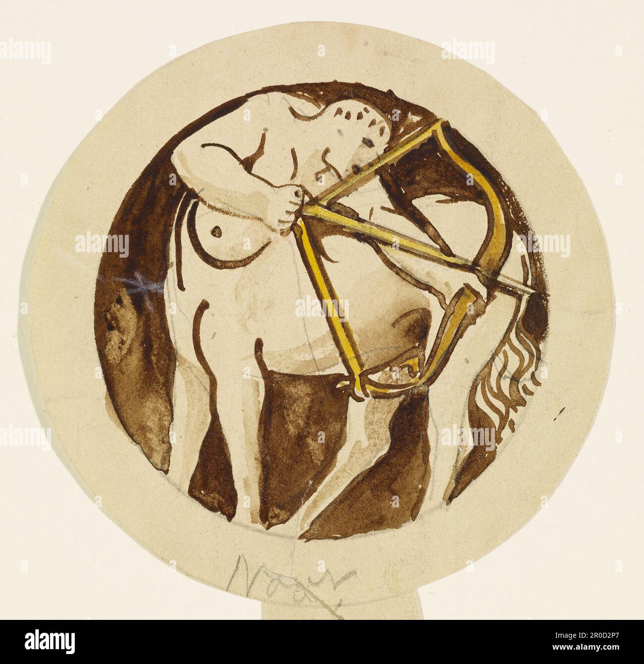 Les douze signes du Zodiaque - Sagittaire. Artiste: Philip Speakman Webb (d.1915). Les 12 signes du zodiaque, dessins pour vitraux pour une lumière circulaire de la trasery avec un diagramme de crayon montrant la position de chaque dessin dans la trasery. Banque D'Images