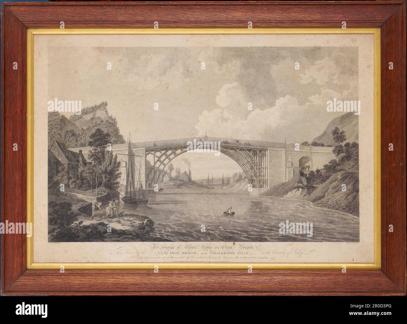 Pont en fonte près de Coalbrook Dale, 1782. Graveurs: M A Rooker, Wm Ellis. Inscrit: 'À George le troisième, roi de Grande-Bretagne. Cette vue du pont en fonte, près de Coalbrook Dale dans le comté de Salop est par permission le plus respectueusement inscrit par ses sujets fidèles et dutiful - la Coalbrook Dale Company. Abraham Darby a créé la Coalbrook Dale Co. Banque D'Images