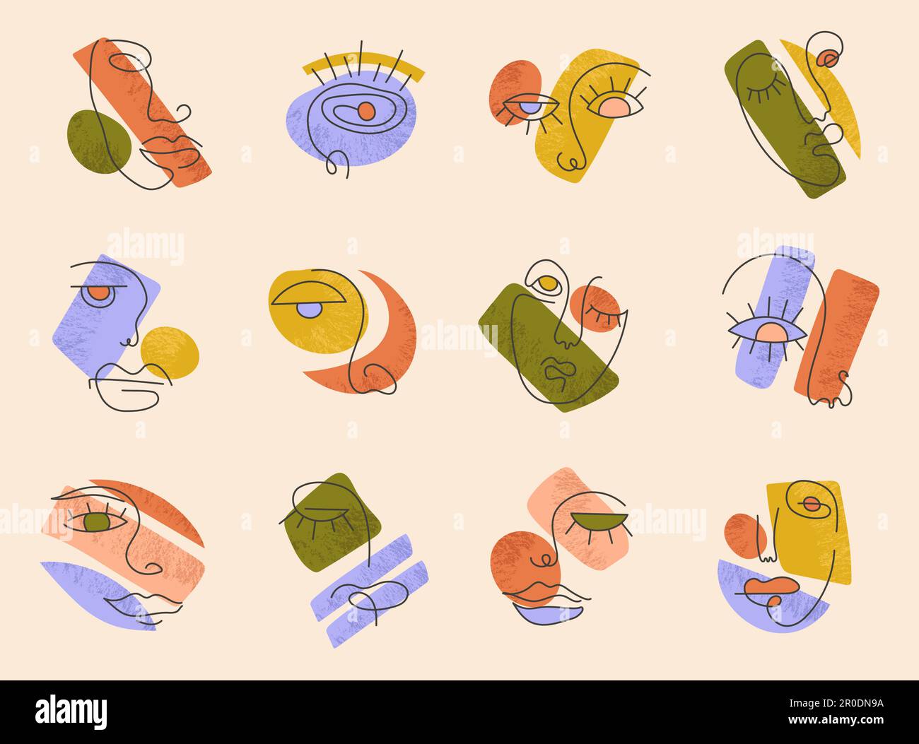 Grand ensemble de formes abstraites de visages divers Illustration de Vecteur