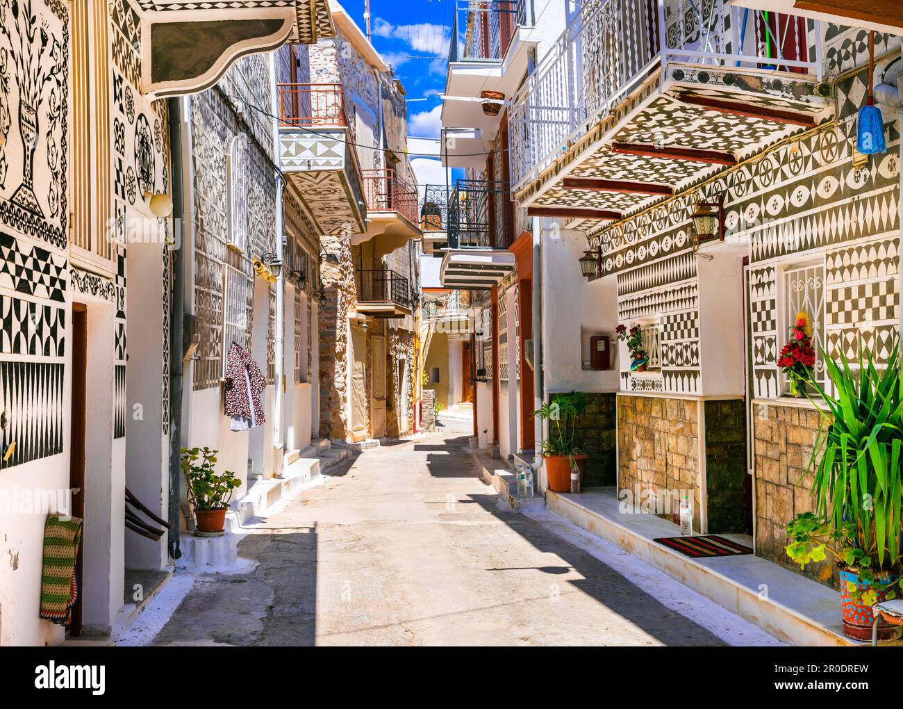 Les plus beaux villages de Grèce - unique traditionnelle Pyrgi dans l'île de Chios connu sous le nom de "village peint" Banque D'Images