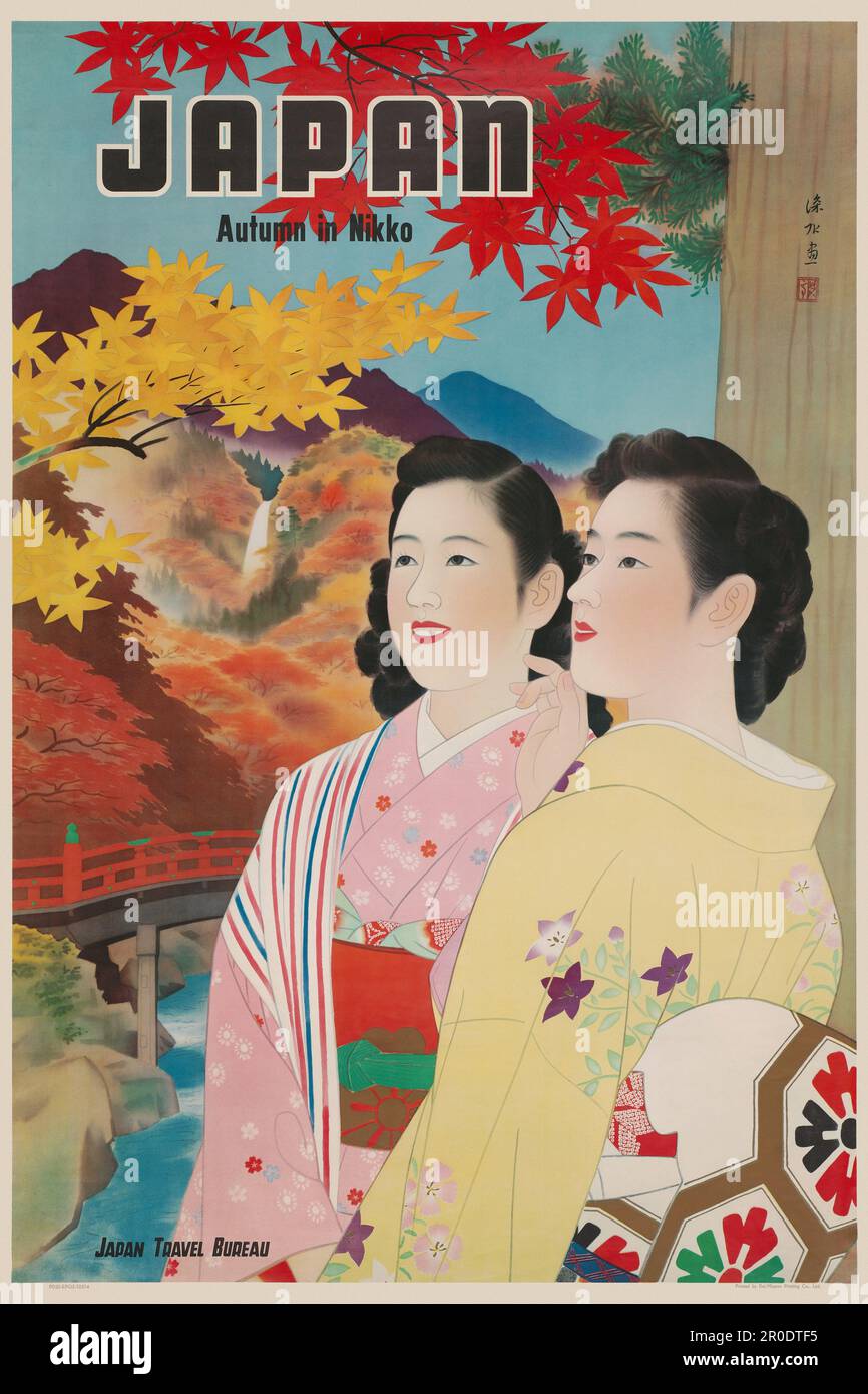 Japon. Automne à Nikko. Artiste inconnu. Affiche publiée en 1950s. Banque D'Images