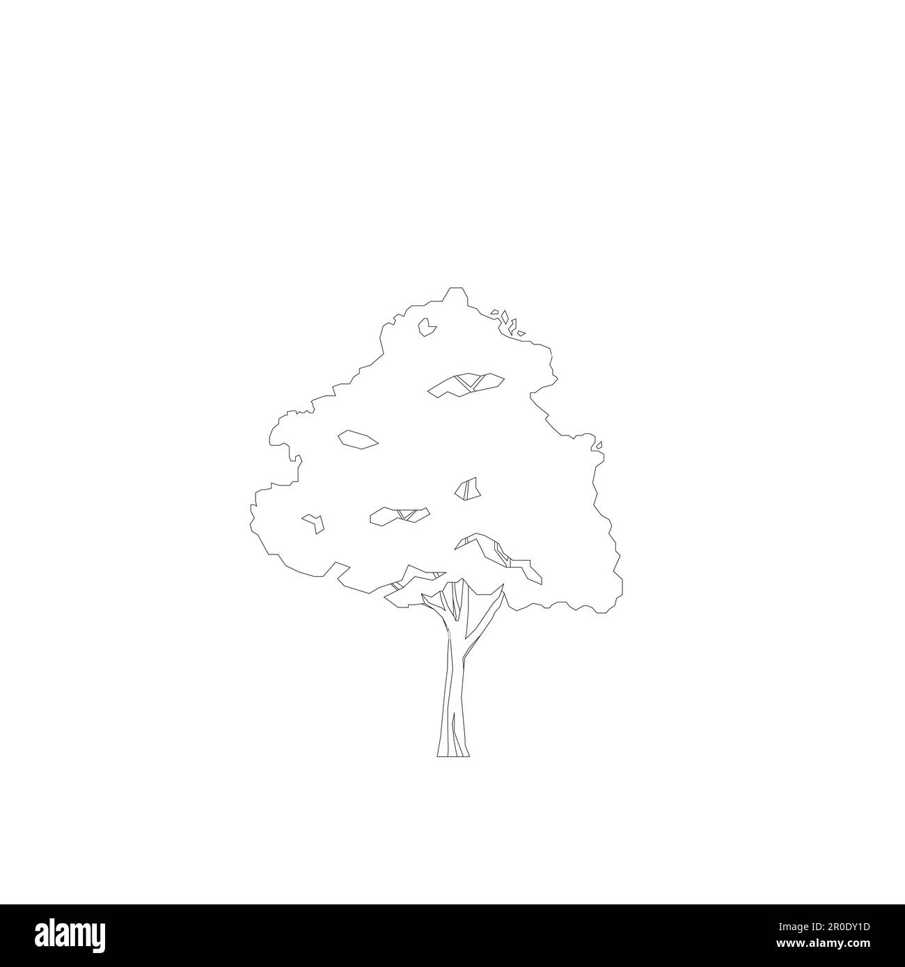 Dessin au trait d'arbre, vue latérale, graphiques arbres éléments contour d'un seul objet symbole minimal de plante pour l'architecture et la conception de paysage. Vecteur. Illustration de Vecteur