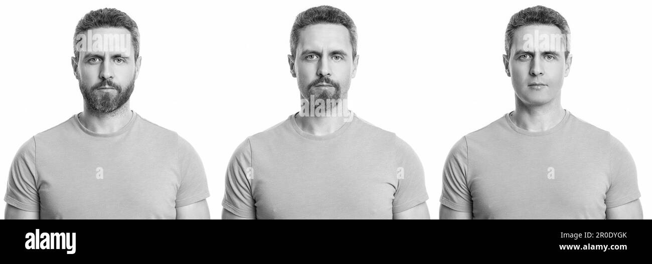 Homme avec différents styles de barbe de cheveux de visage sur le visage. Trois portraits de l'homme Banque D'Images