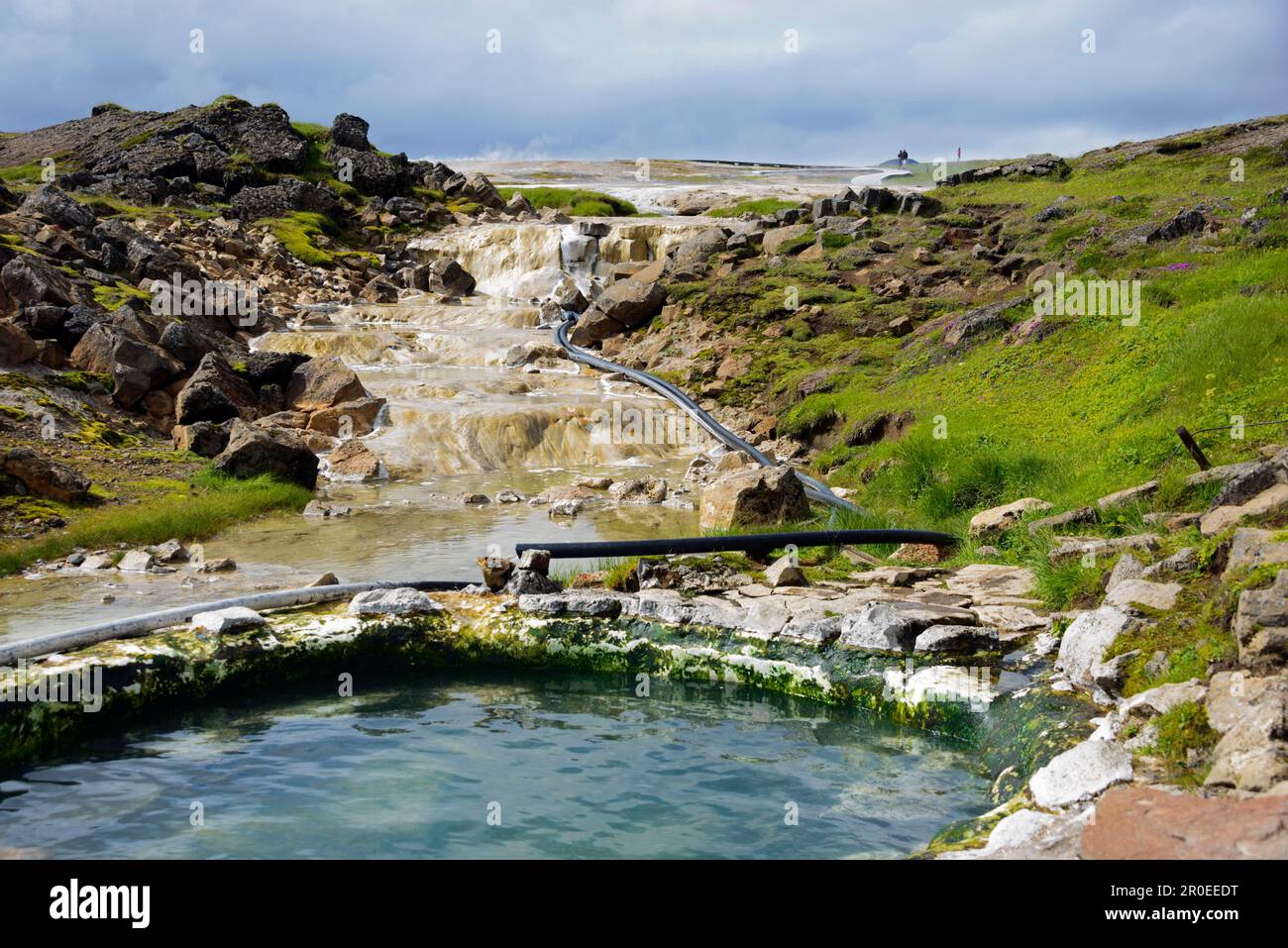 Piscine, Kjoelur, Hot Pot, Hveravellir, zone géothermique, Près de Kjalvegur, route Kjoelur, Highlands, Islande Banque D'Images