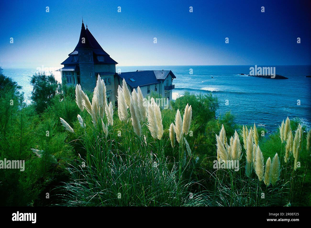 Vue sur la Villa Belza, Biarritz et la mer, pays basque, France Banque D'Images