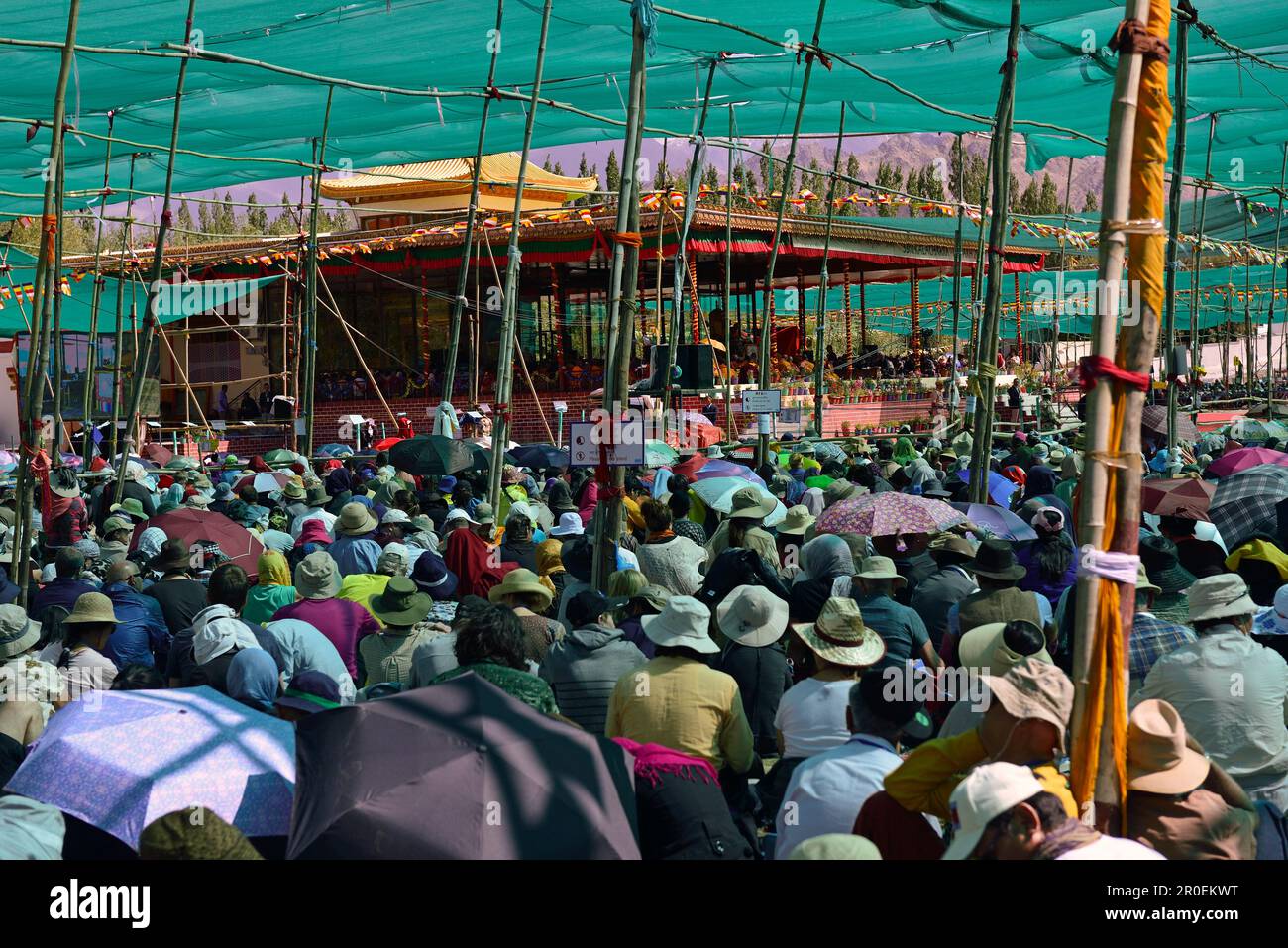 Pèlerins, Kalachakra initiations par le Dalaï Llama, Choklamsar, Ladakh, Jammu-et-Cachemire, Inde Banque D'Images