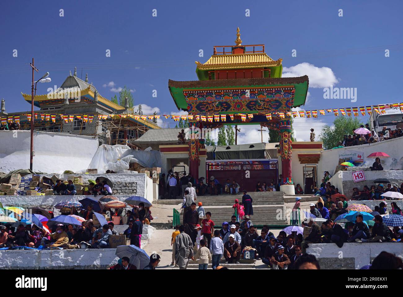 Pèlerins, Kalachakra initiations par le Dalaï Llama, Choklamsar, Ladakh, Jammu-et-Cachemire, Inde Banque D'Images