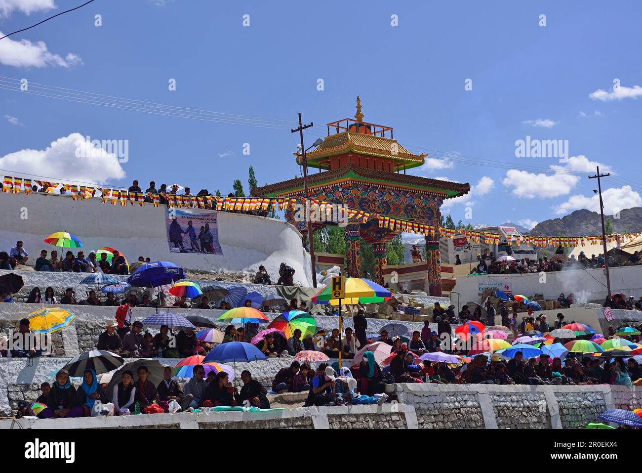 Pèlerins, Kalachakra initiations par le Dalaï Llama, Choklamsar, Ladakh, Jammu-et-Cachemire, Inde Banque D'Images