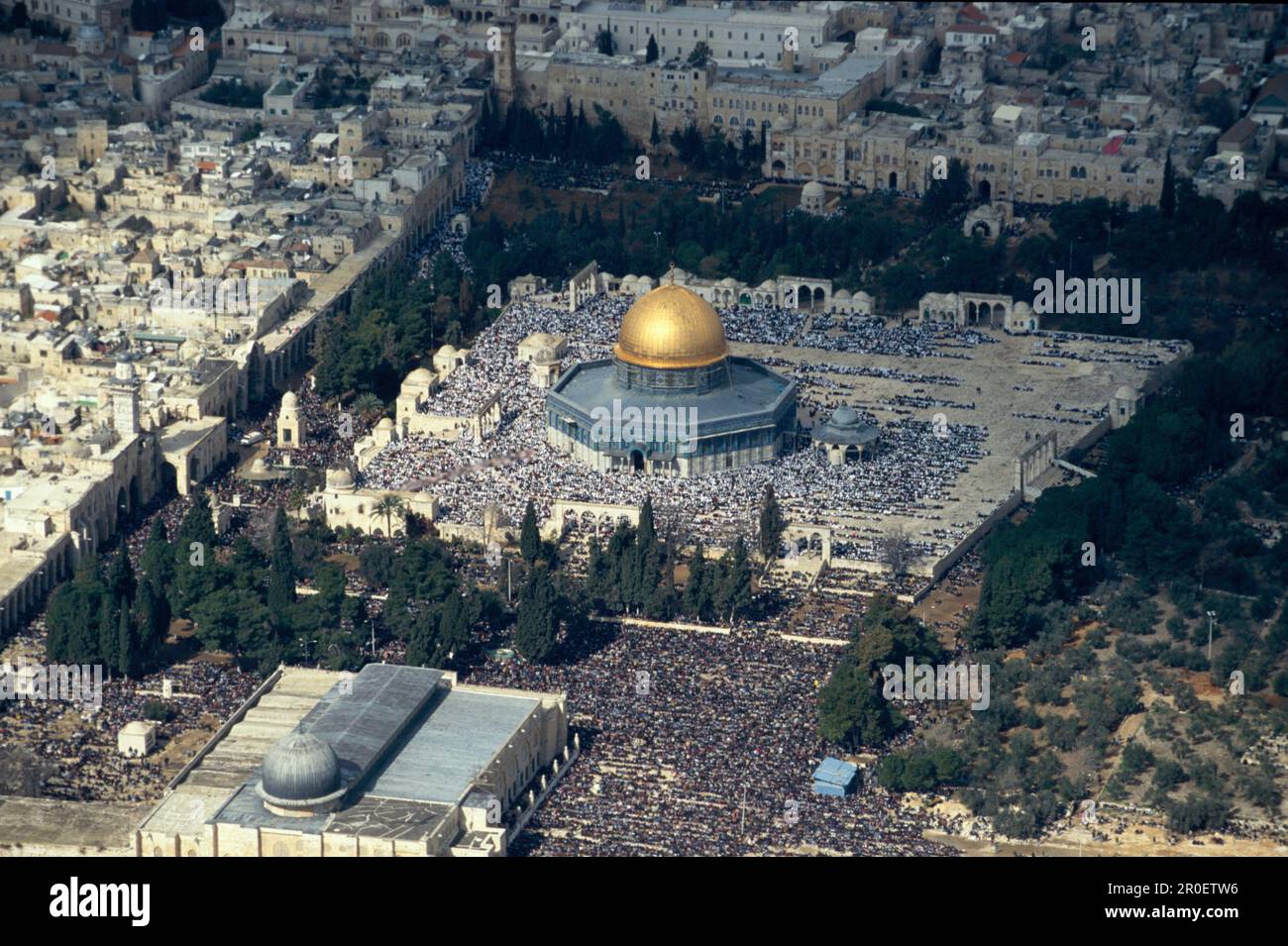 Dôme du Rocher, prière du vendredi, Ramadan, Tempelberg Jérusalem, Israël Banque D'Images