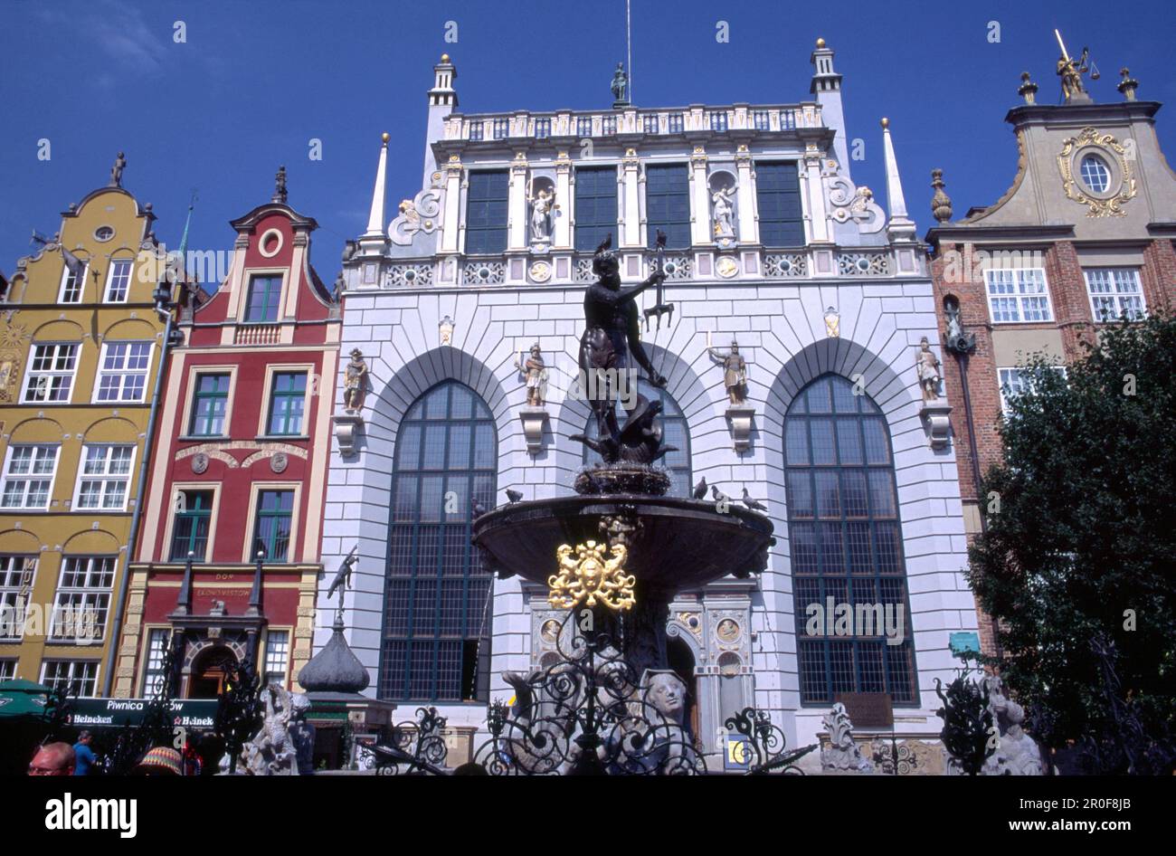 La fontaine Neptun, symbole de Gdansk, construite en 1633 en face de la résidence Artus, Gdansk, Danzig, Pologne Banque D'Images