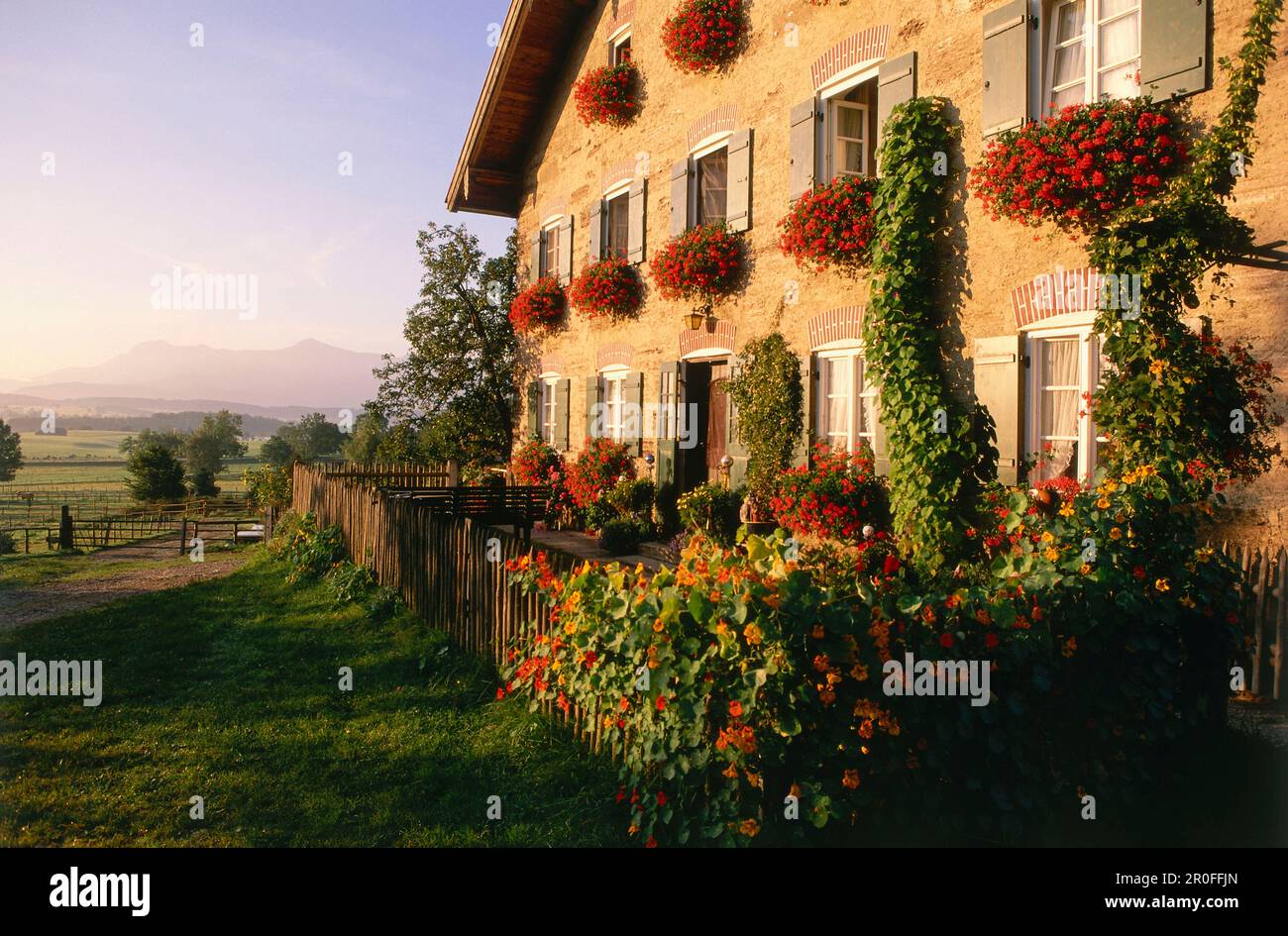 Ferme à Hofheim, Blue Land, haute-Bavière, Bavière, Allemagne Banque D'Images