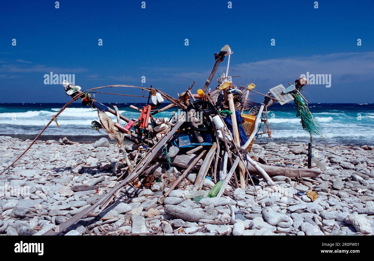 Art moderne sur la plage, Antilles néerlandaises, Bonaire, Mer des Caraïbes Banque D'Images