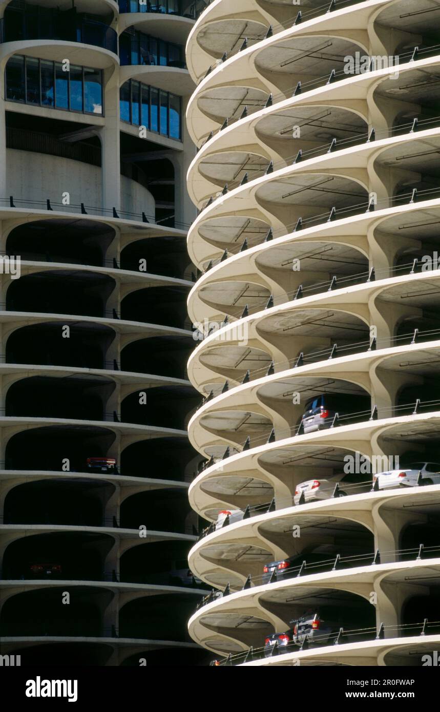 Bâtiment de haute élévation, garage de stationnement, Bertrand Goldberg, Marina City, Chicago, Illinois, États-Unis Banque D'Images